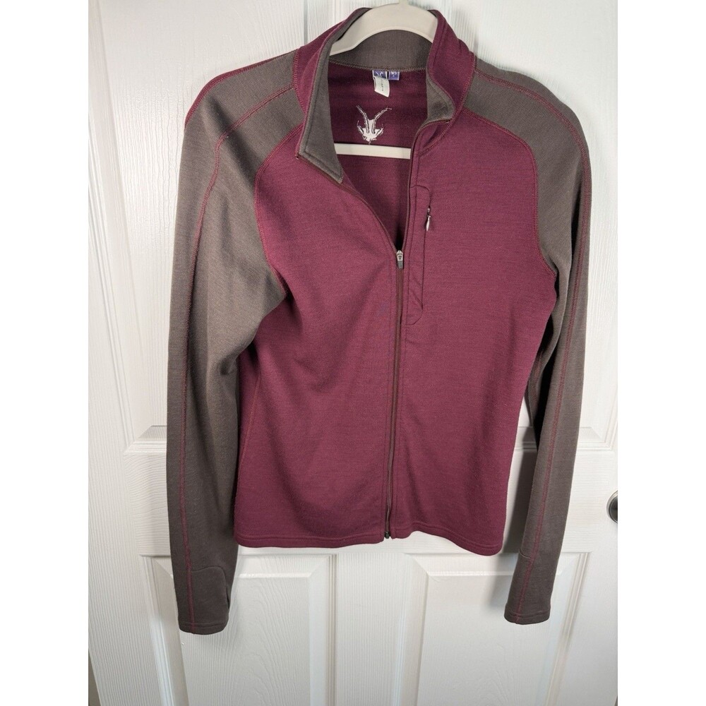 IBEX Pink Brown 100% Merino Wool Women's Full Zip Jacket L Made In USA EUC